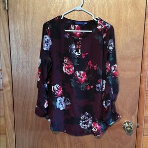 Apt. 9 Floral Blouse - Burgundy and Pink